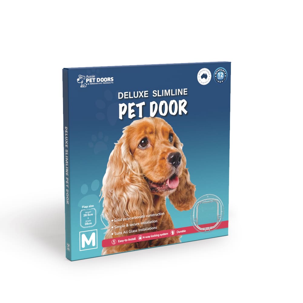 Aussie Pet Doors APD – Medium Clear Deluxe Slimline Pet Door – Glass Fitting