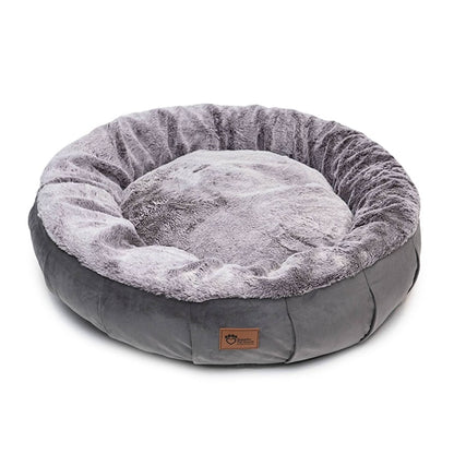 Superior Pet Goods Harley Dog Bed Grey Faux Rabbit Fur &amp; Grey Velvet